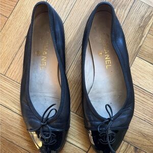 Chanel Black Leather Ballet Flats